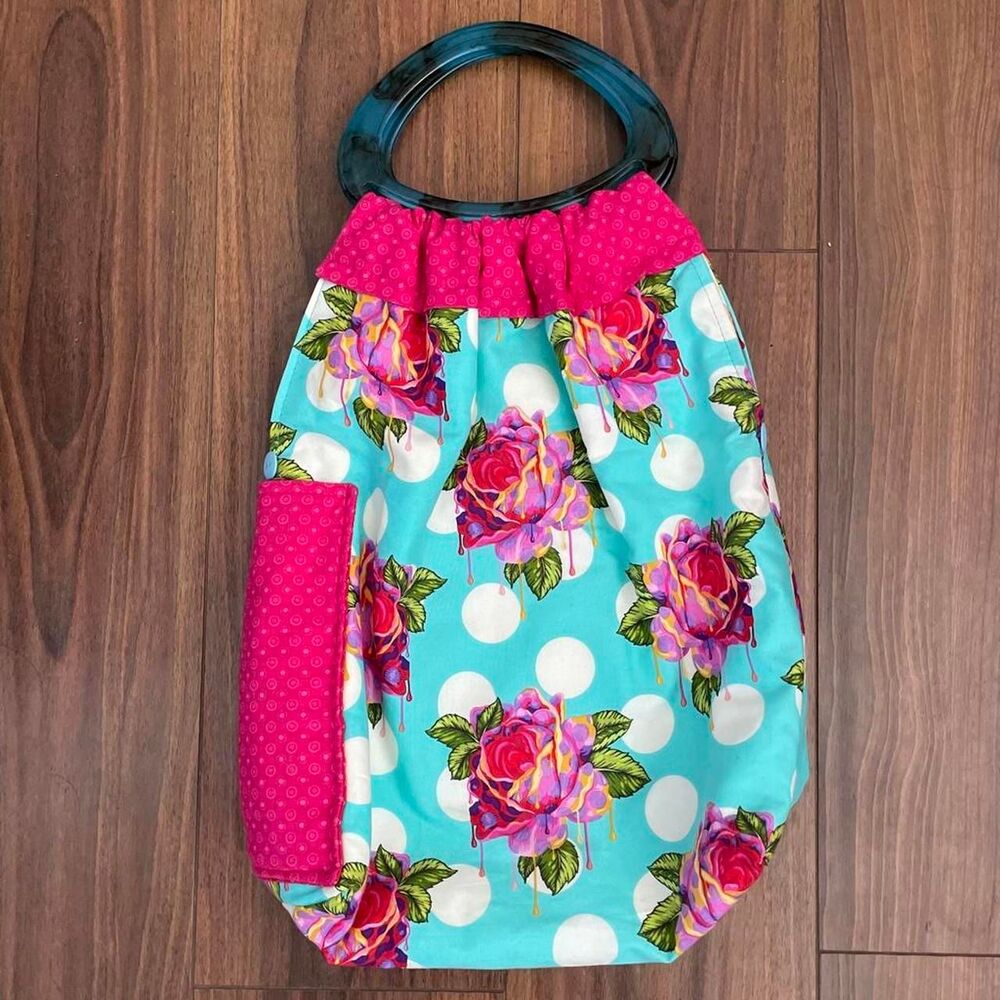 Tula Pink Women's Floral Rose Alice Wonderland Fabric Handbag Blue Handles